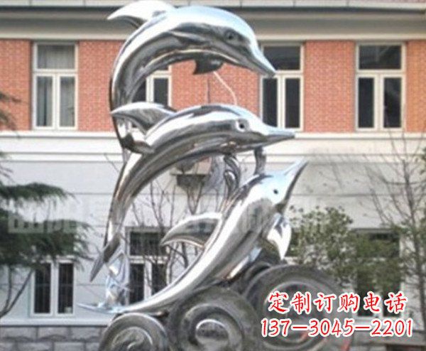泰州跳跃海豚海浪不锈钢雕塑
