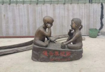 泰州精美儿童下棋铜雕