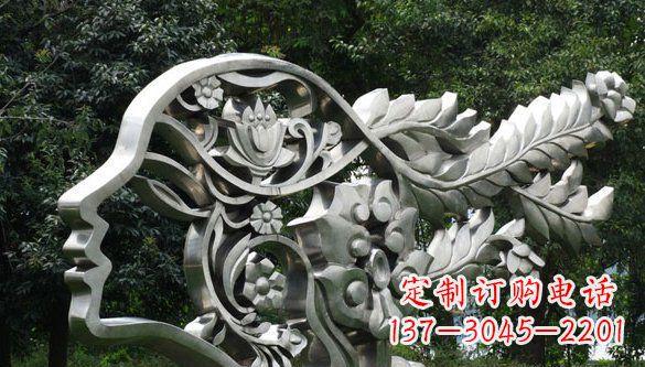 泰州公园抽象不锈钢美女头象雕塑