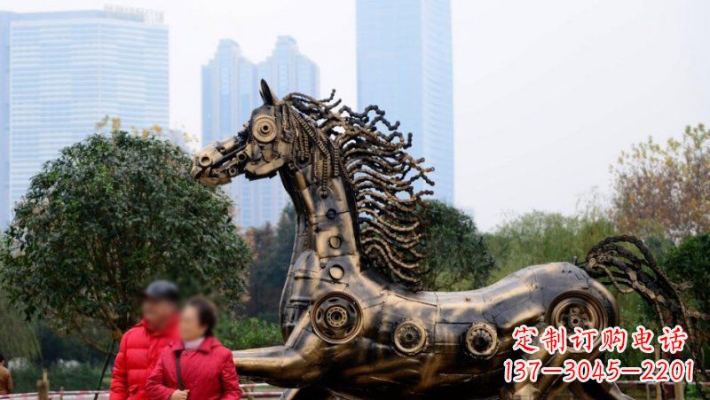 泰州公园抽象机械马动物铜雕