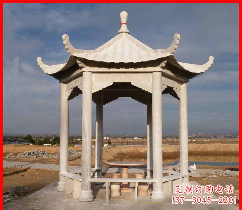 泰州公园大理石六角石雕凉亭 (2)