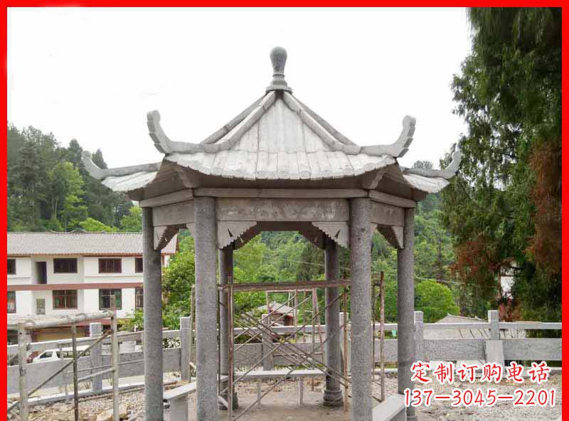 泰州精美大理石六角石凉亭雕塑