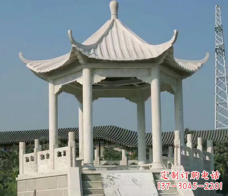 泰州极具视觉冲击力的大理石六角石凉亭雕塑