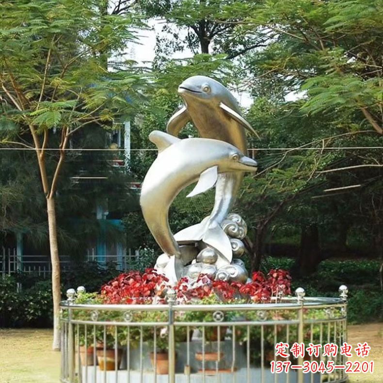 泰州公园动物海豚不锈钢景观雕塑