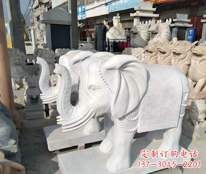 泰州汉白玉大象雕塑——招财聚宝