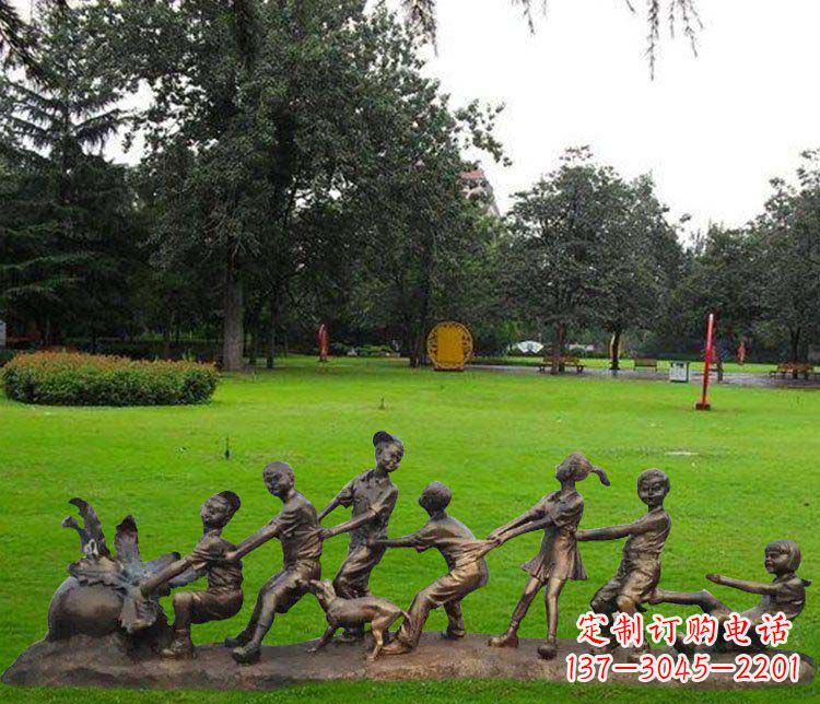 泰州公园儿童拔萝卜人物小品铜雕