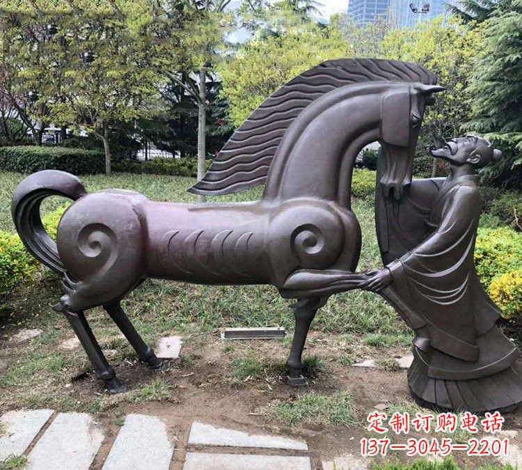 泰州公园古代名人伯乐相马铜雕
