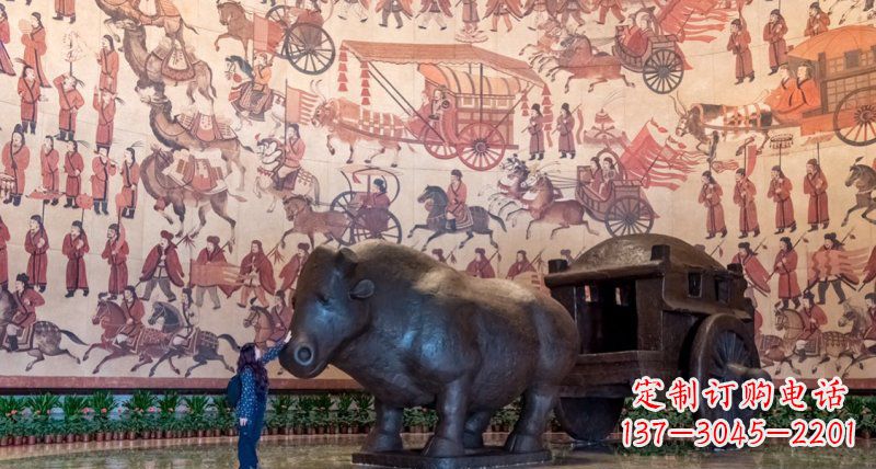 泰州公园河马拉车景观铜雕