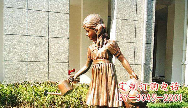 泰州可爱的公园小女孩铜雕