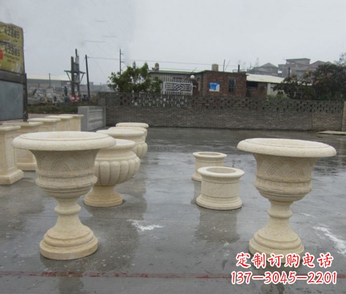 泰州完美绽放——大理石花盆石雕