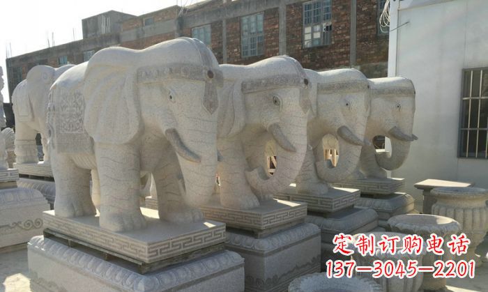 泰州公园景观大理石缅甸大象石雕 (2)