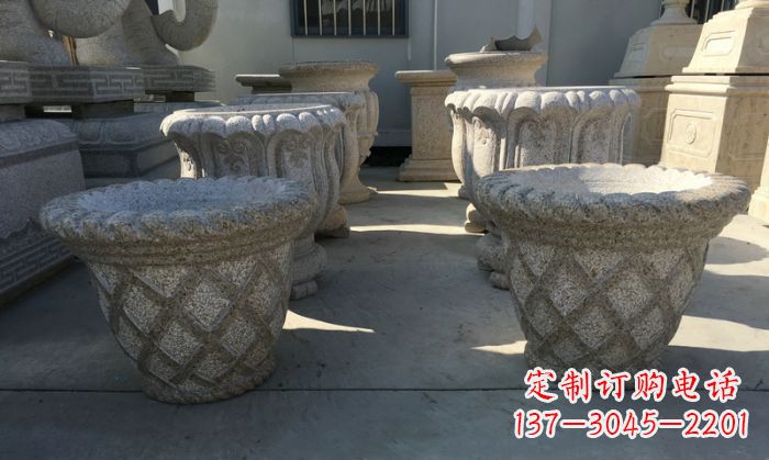 泰州公园景观花篮式花盆石雕 (2)