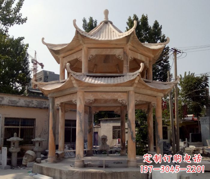 泰州精美古典双层石凉亭雕塑