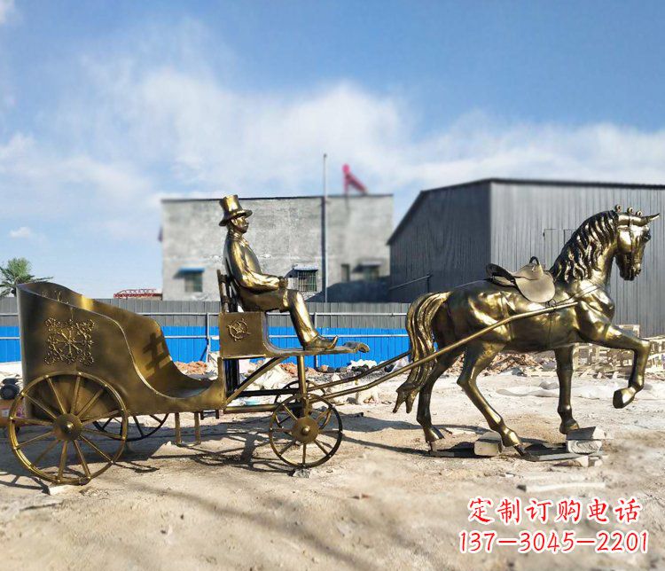 泰州公园景观坐着马车的人物铜雕