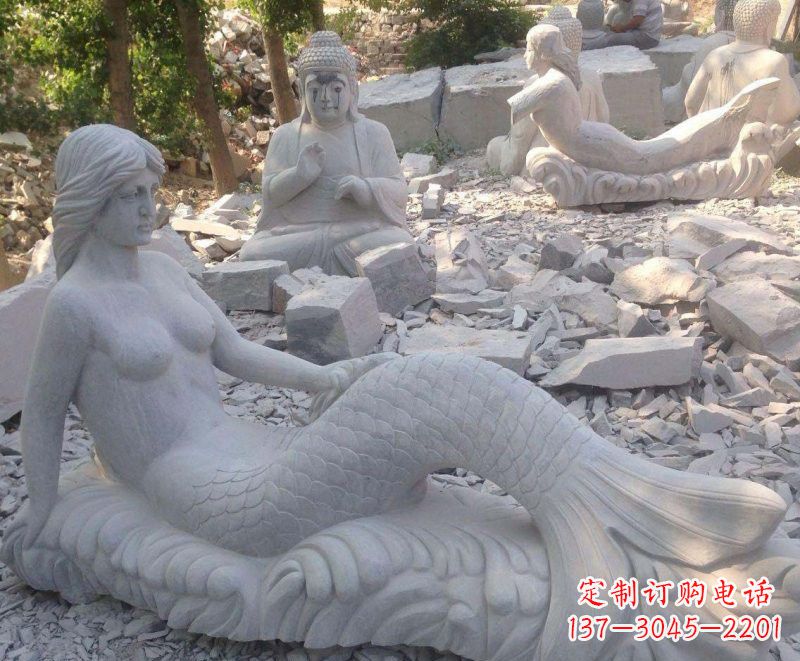泰州艺术精美美人鱼石雕