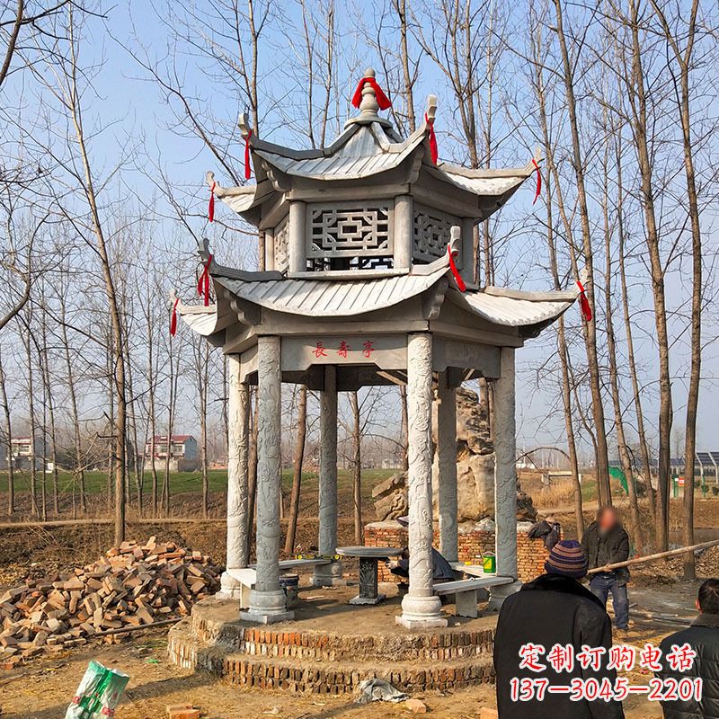 泰州和谐统一的双层石雕凉亭