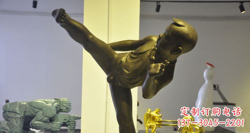 泰州领雕塑男孩练功夫铜雕