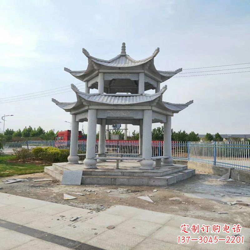 泰州中领雕塑-精美双层凉亭石雕