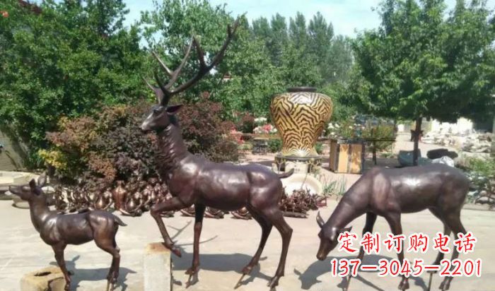 泰州公园鹿动物铜雕 (2)