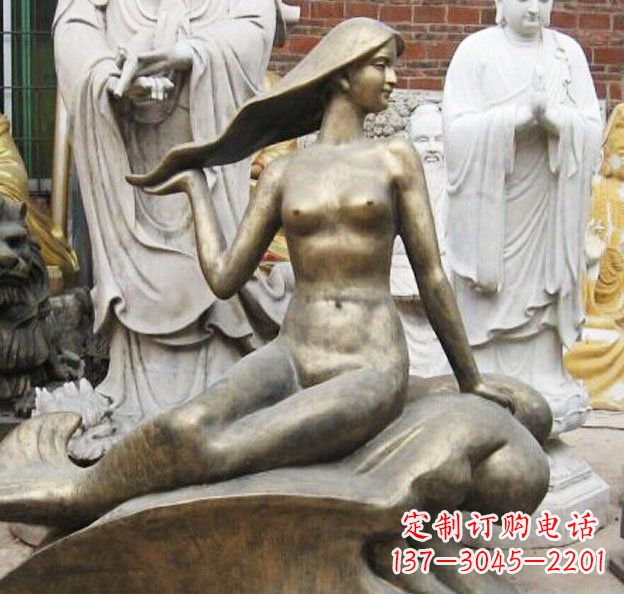 泰州公园美人鱼景观铜雕 (3)