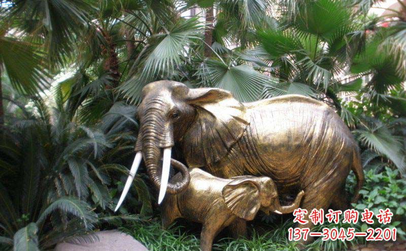 泰州公园母子大象动物铜雕