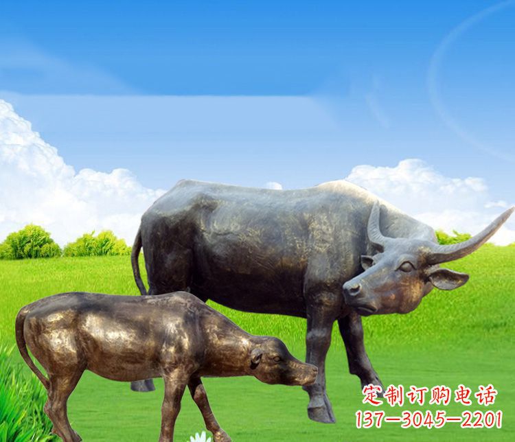 泰州 传统文化风格母子黄牛铜雕塑