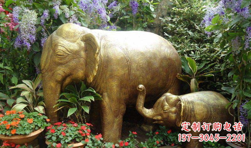泰州公园母子象动物铜雕 (2)