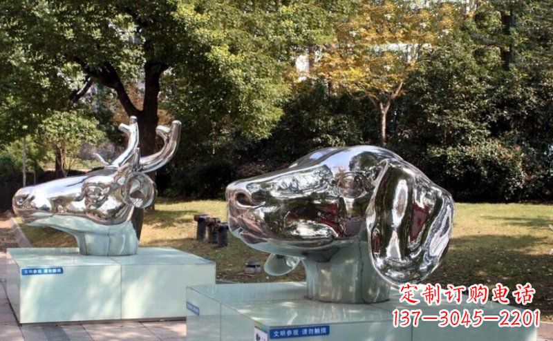 泰州公园十二生肖头像不锈钢雕塑