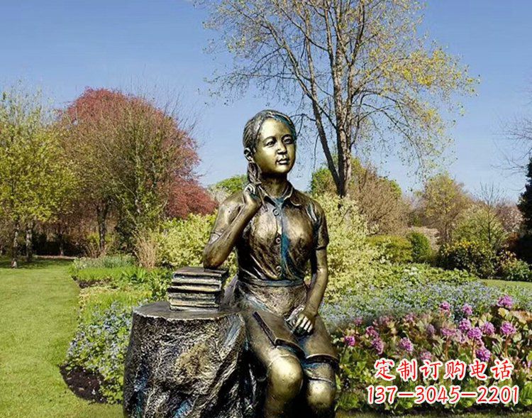 泰州公园铜雕儿童看书人物雕塑