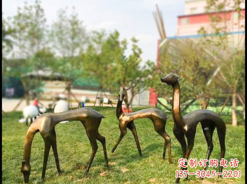 泰州公园铜雕梅花鹿动物雕塑 (2)