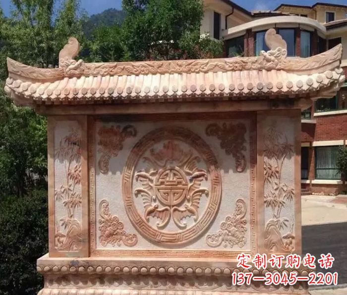 泰州中领雕塑-公园晚霞红蝙蝠竹子石影壁雕塑