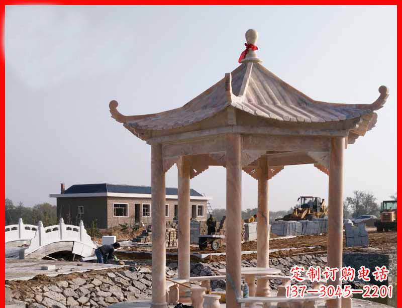 泰州红六角石凉亭雕塑