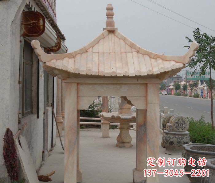 泰州精美红六角石凉亭雕塑