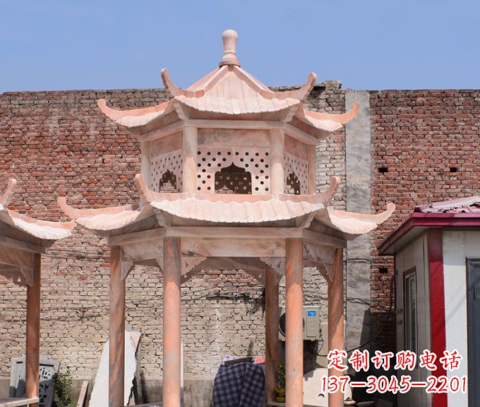 泰州中领雕塑精致双层石头凉亭雕塑