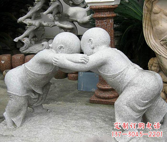 泰州可爱小孩摔跤石雕