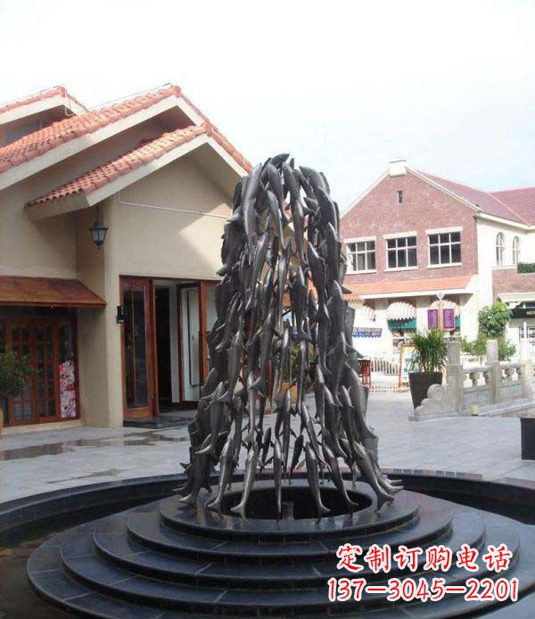 泰州欢乐鱼群,喷泉铜雕