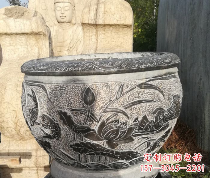 泰州室内装饰用鸳鸯荷花浮雕水缸