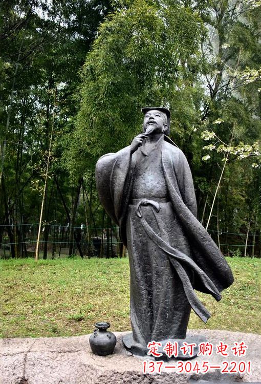 泰州公园园林古代著名书法家王羲之铸铜雕塑