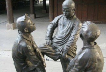 泰州铜雕男孩斗鸡小品雕塑