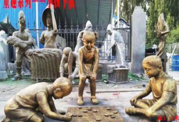 泰州铜质童趣儿童下棋雕塑