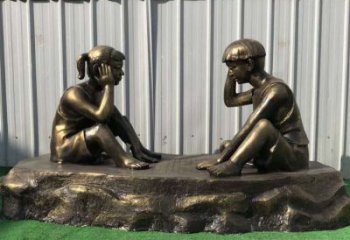 泰州儿童雕塑-铜雕下棋展示精美的艺术