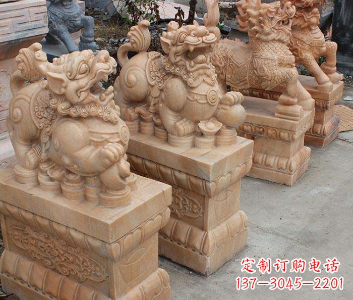 泰州中领雕塑-古代神兽晚霞红貔貅石雕