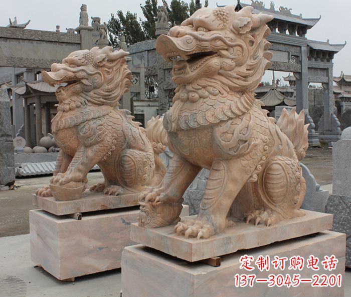 泰州古代神兽晚霞红麒麟石雕 (2)