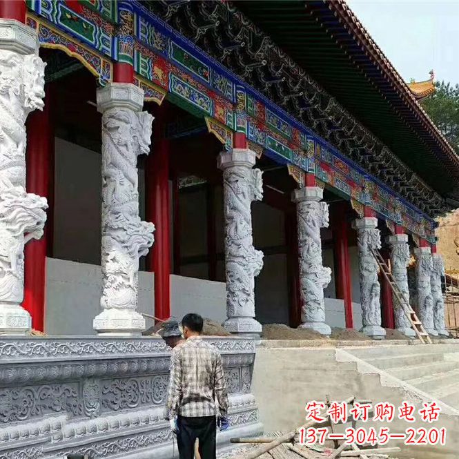 泰州精美手工制作的精美古建汉白玉龙柱雕塑