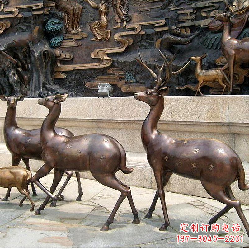 泰州古铜色梅花鹿铜雕