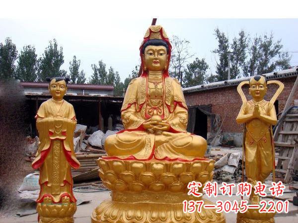 泰州财运旺旺,观音童子龙女铜雕