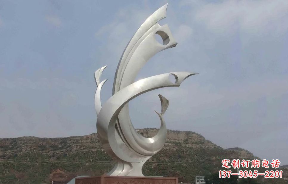 泰州广场不锈钢抽象凤凰雕塑 (5)