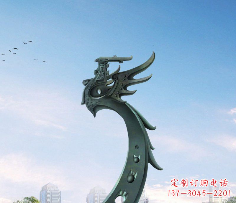 泰州广场不锈钢抽象凤凰雕塑 (6)