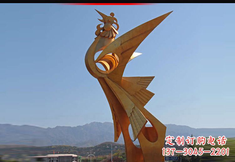 泰州广场不锈钢抽象凤凰雕塑11