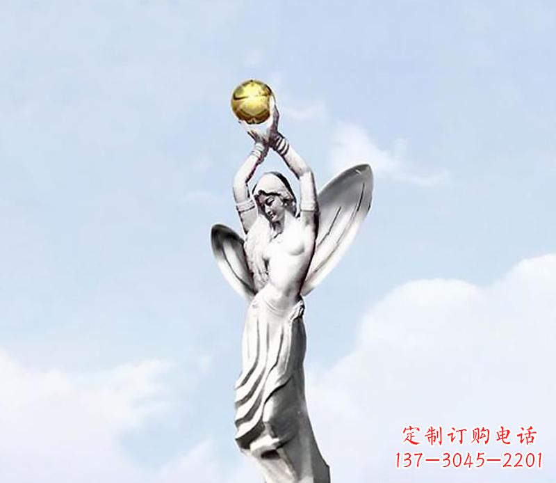 泰州精美的不锈钢女人双手捧球雕塑